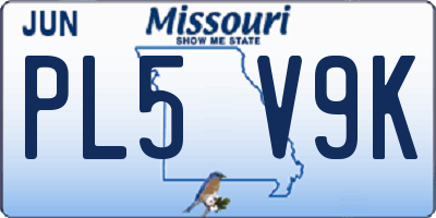MO license plate PL5V9K