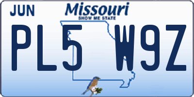 MO license plate PL5W9Z