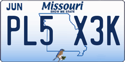 MO license plate PL5X3K