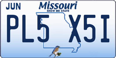 MO license plate PL5X5I