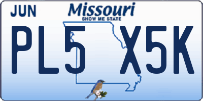 MO license plate PL5X5K