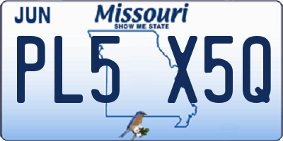 MO license plate PL5X5Q