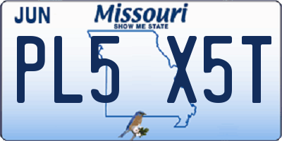 MO license plate PL5X5T