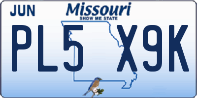 MO license plate PL5X9K