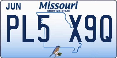 MO license plate PL5X9Q