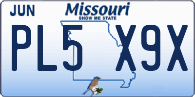 MO license plate PL5X9X