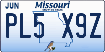 MO license plate PL5X9Z