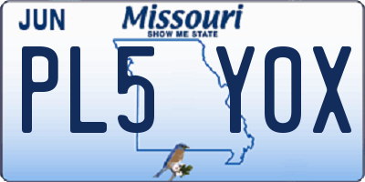 MO license plate PL5Y0X