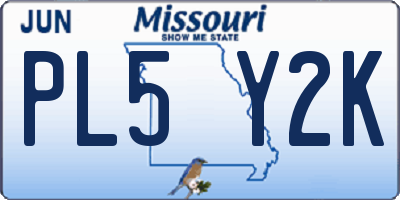 MO license plate PL5Y2K