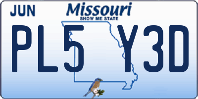 MO license plate PL5Y3D