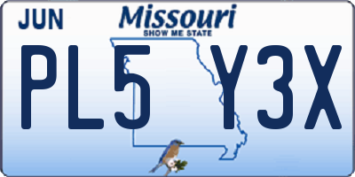 MO license plate PL5Y3X