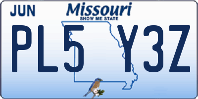 MO license plate PL5Y3Z