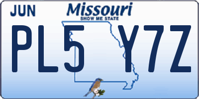 MO license plate PL5Y7Z