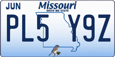MO license plate PL5Y9Z