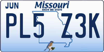 MO license plate PL5Z3K