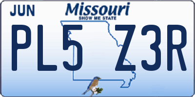 MO license plate PL5Z3R
