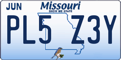 MO license plate PL5Z3Y