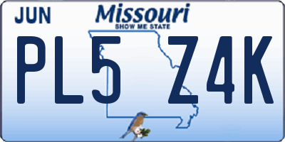 MO license plate PL5Z4K