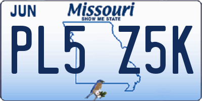 MO license plate PL5Z5K