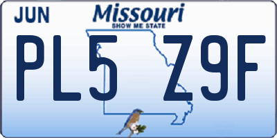 MO license plate PL5Z9F