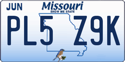 MO license plate PL5Z9K