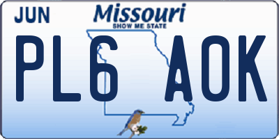 MO license plate PL6A0K