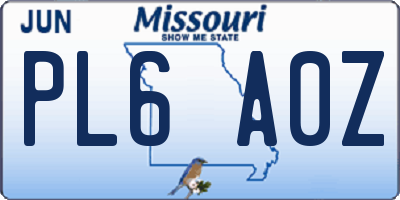 MO license plate PL6A0Z