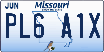 MO license plate PL6A1X