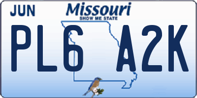 MO license plate PL6A2K