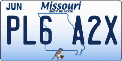 MO license plate PL6A2X