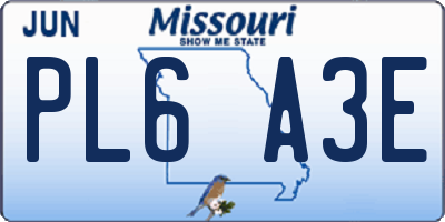MO license plate PL6A3E
