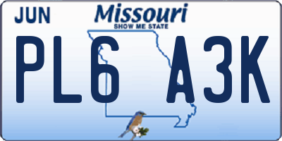 MO license plate PL6A3K