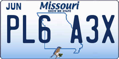 MO license plate PL6A3X