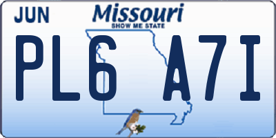 MO license plate PL6A7I