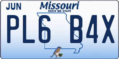 MO license plate PL6B4X