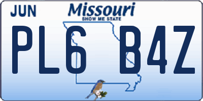 MO license plate PL6B4Z