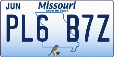 MO license plate PL6B7Z