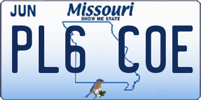 MO license plate PL6C0E