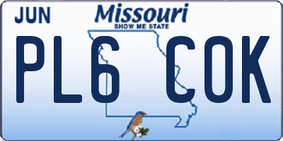 MO license plate PL6C0K