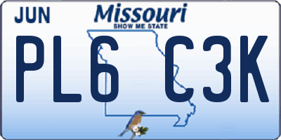 MO license plate PL6C3K
