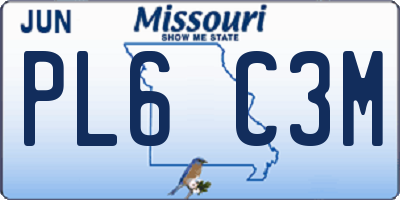 MO license plate PL6C3M