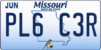 MO license plate PL6C3R