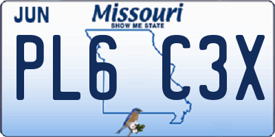 MO license plate PL6C3X