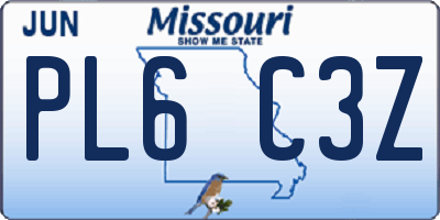 MO license plate PL6C3Z