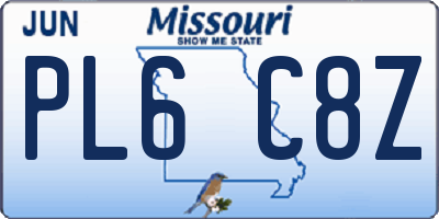 MO license plate PL6C8Z