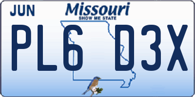 MO license plate PL6D3X