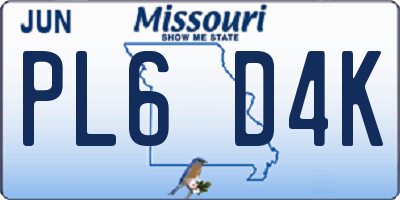 MO license plate PL6D4K