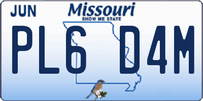 MO license plate PL6D4M