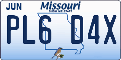 MO license plate PL6D4X