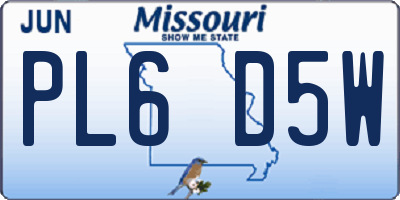 MO license plate PL6D5W